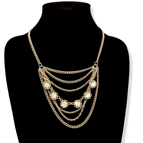 Talbots Jewelry - TALBOTS Gold & Crystal Layered Bib Necklace